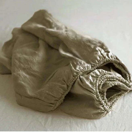 Serene Linen Fitted Sheet in Tranquil Sky Blue and Modern Purple Gray