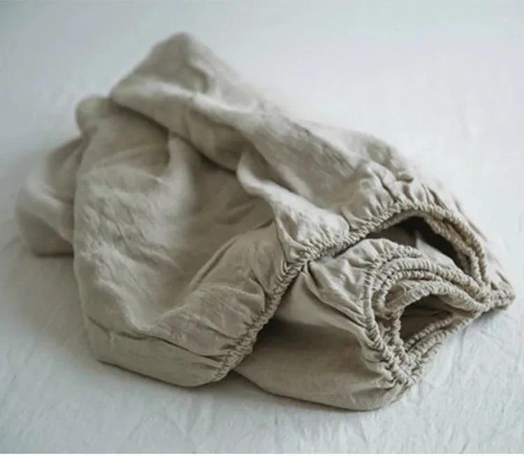 Serene Linen Fitted Sheet in Tranquil Sky Blue and Modern Purple Gray