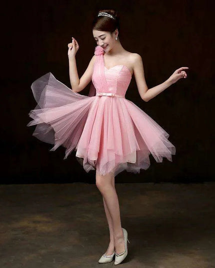 One-Shoulder Mesh Cocktail Dress for Bridesmaids and Special Occasions