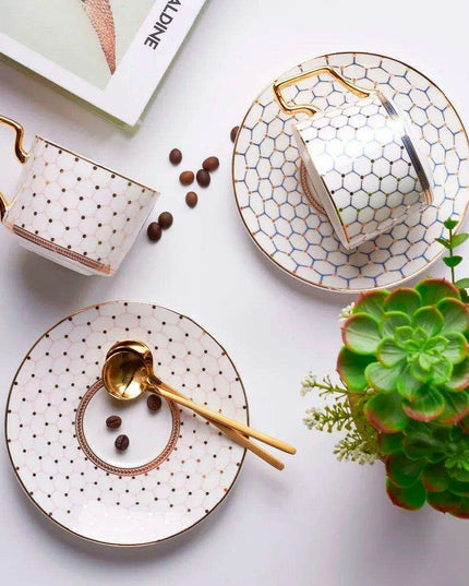 Nordic Elegance: Luxury Bone China Coffee Cup Set with Saucer & Spoon - 200ml British Porcelain Drinkware for Gifting