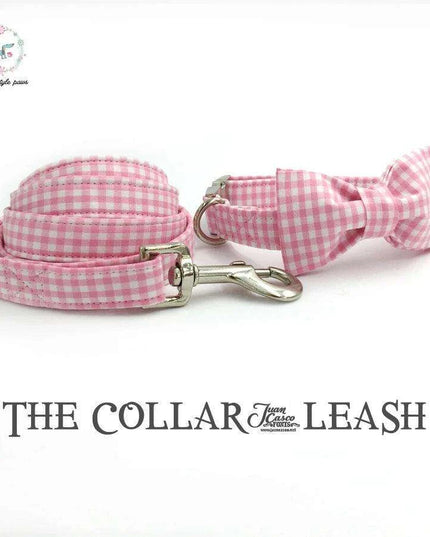 Charming Custom Pink & White Dog Collar and Leash Ensemble with Bow Tie