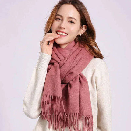 Elegant Beige Wool Scarf with Trendy Tassels - A Must-Have Accessory for Stylish Women