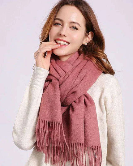 Elegant Beige Wool Scarf with Trendy Tassels - A Must-Have Accessory for Stylish Women