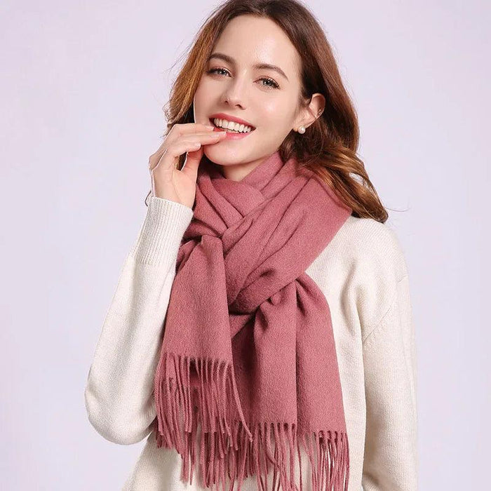 Chic Beige Wool Scarf with Tassel Detail - Luxe Neck Wrap for Stylish Women