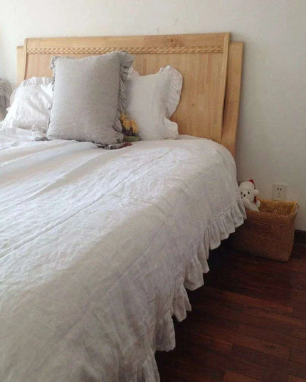 Ruffled White Washed Linen Duvet Cover - Luxurious French Flax Bedding for Queen and King Size Beds