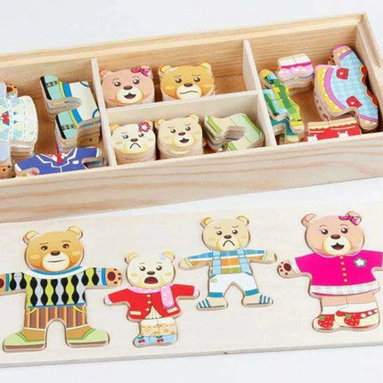 Charming Bear Adventure Dress-Up Wooden Puzzle Set
