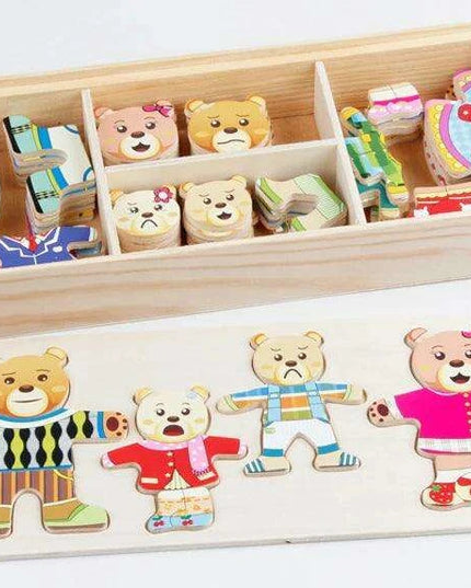 Charming Bear Adventure Dress-Up Wooden Puzzle Set