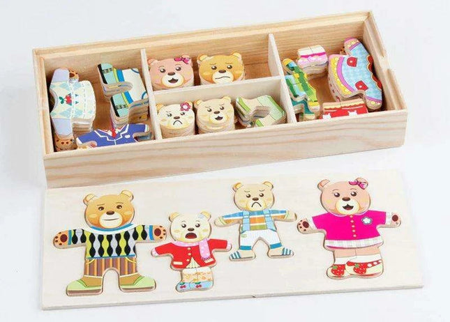 Charming Bear Adventure Dress-Up Wooden Puzzle Set