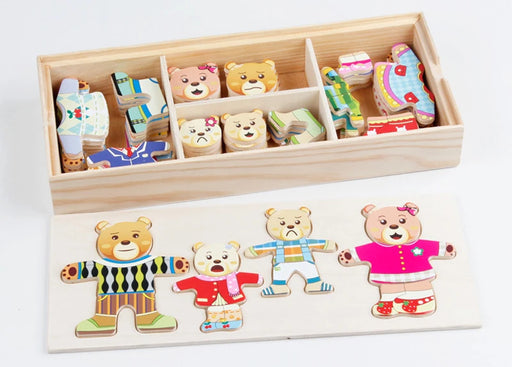 Lovely Bear Wooden Puzzle Dress-Up Game