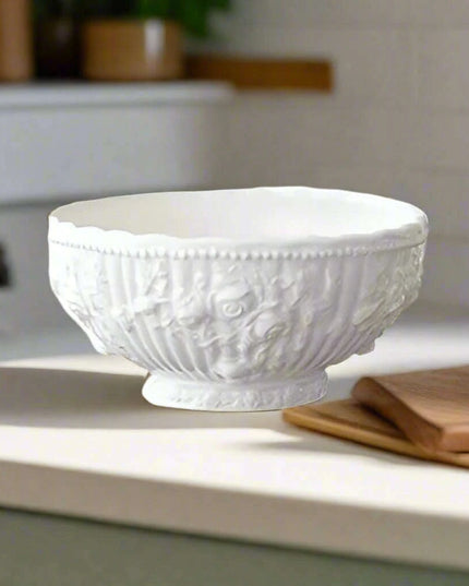 Sophisticated Rose-Embossed Ceramic Coffee Mug Set with Matching Plates and Bowls - Elevate Your Dining Experience