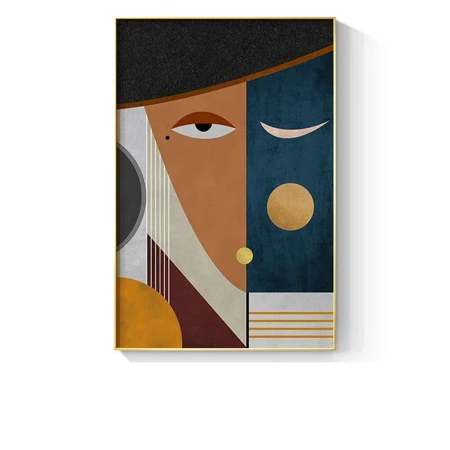 Contemporary Abstract Geometric Faces Wall Art - Stylish Home Decor Print