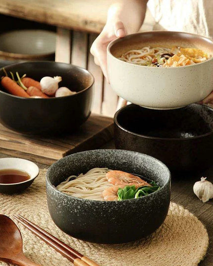 Chic Japanese Ceramic Noodle Bowl Set with Spoon and Chopsticks for Exquisite Dining Experience