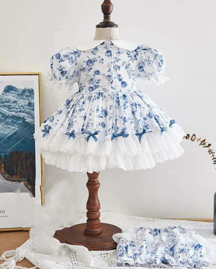 Eid Celebration Vintage Lace Bow Summer Dress Set for Girls