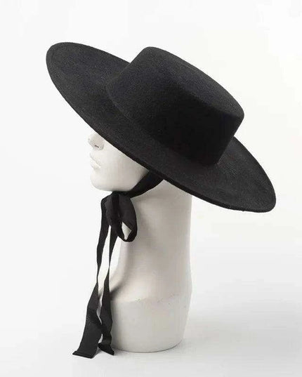Elegant Wool Boater Hat - Fashionable Wide Brim Felt Hat with Stylish Ribbon for Men and Women - Essential Winter Outdoor Accessory