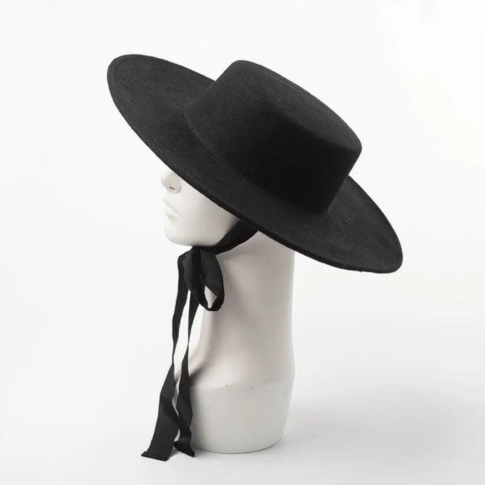 Elegant Wool Boater Hat - Fashionable Wide Brim Felt Hat with Stylish Ribbon for Men and Women - Essential Winter Outdoor Accessory