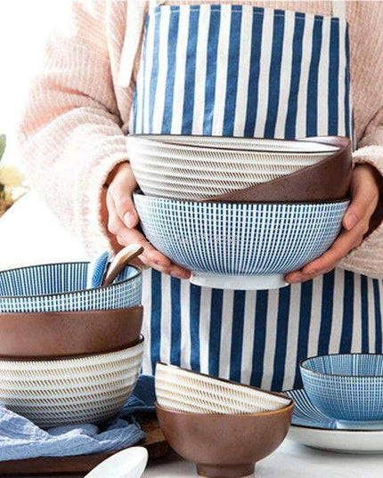 Elegant Japanese Ceramic Ramen and Soup Bowl Set