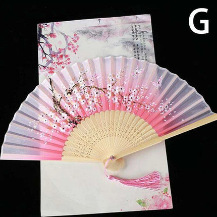 Elegant Vintage Chinese Silk Bamboo Folding Fan with Unique Designs