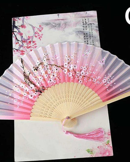Elegant Vintage Chinese Silk Bamboo Folding Fan with Unique Designs