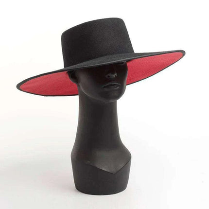 Elegant Two-Tone Red and Black Wool Fedora Hat for Women - Stylish Winter Accessory for Special Occasions