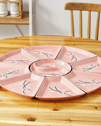 Artisan Hand-Painted Japanese Ceramic Dining Set with Elegant Platter and Bowl