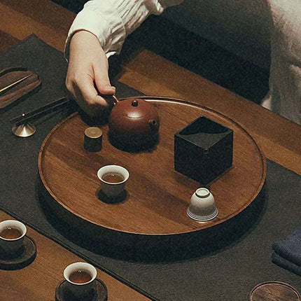 Elegant Round Wooden Serving Tray Set for Upscale Dining Experiences