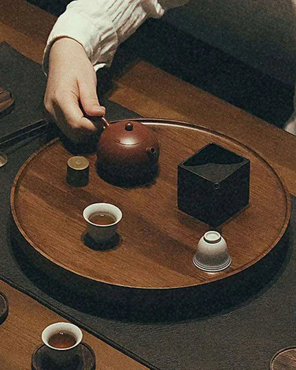 Elegant Round Wooden Serving Tray Set for Upscale Dining Experiences