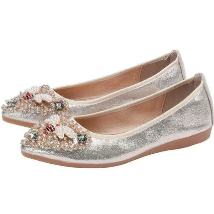 Radiant Rhinestone Bee Women's Flats - Elegant Crystal Embellished Shoes