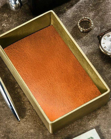 Elegant Brass & Leather Jewelry Organizer Tray Set for Stylish Storage