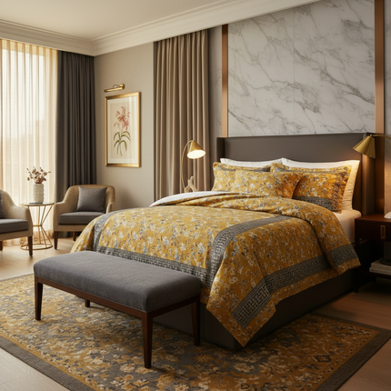 Luxury Vintage Birds & Blossom Gold Duvet Cover Set – 4 Piece