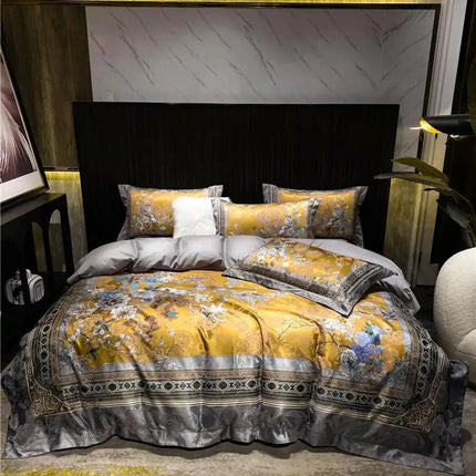 Luxury Vintage Birds & Blossom Gold Duvet Cover Set – 4 Piece