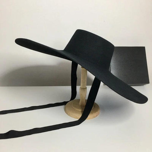 Elegant Women's Black Wool Fedora Hat with Wide Brim for Fall and Winter Fashion