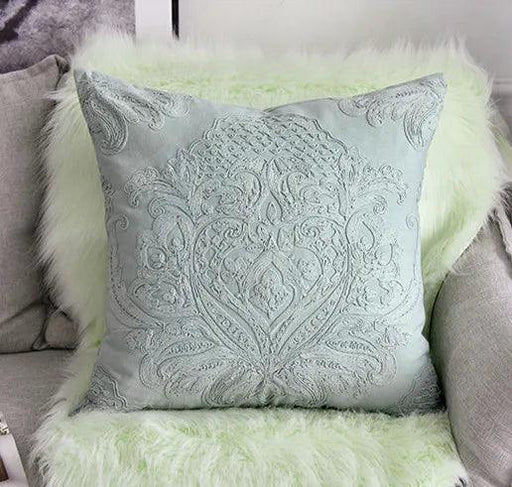 Embroidered Green Floral Cotton Cushion Cover - 50x50cm Decorative Throw for Sofa and Armchair
