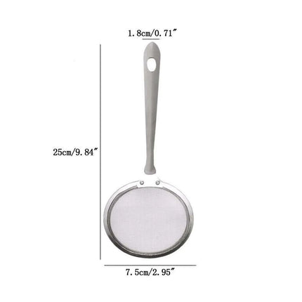 Japanese Stainless Steel Fine Mesh Skimmer Ladle with Extended Handle for Safe Oil and Steam Handling