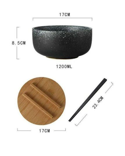 Chic Japanese Ceramic Noodle Bowl Set with Spoon and Chopsticks for Exquisite Dining Experience