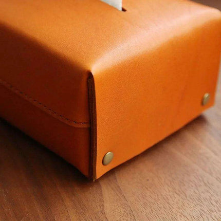 Elegant Handcrafted Leather Tissue Box with Colorful Napkin Holder Duo