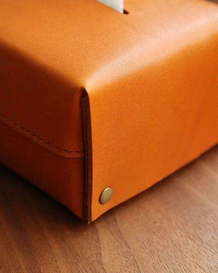 Elegant Handcrafted Leather Tissue Box with Colorful Napkin Holder Duo