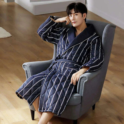 Men's Elegant Plaid Kimono Robe - Superior Cotton Lounge Wear for Chilly Seasons