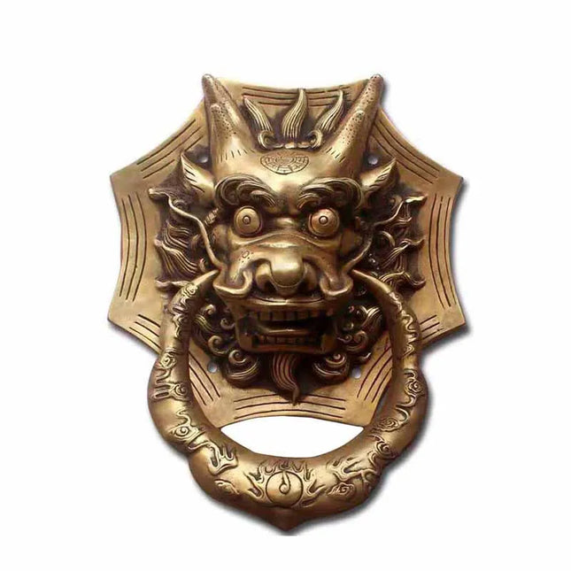 Large Brass Dragon Head Door Knocker — Vintage Cast Ring Pull for Villa & Courtyard Gates