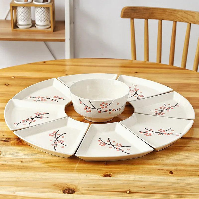Artisan Hand-Painted Japanese Ceramic Dining Set with Elegant Platter and Bowl