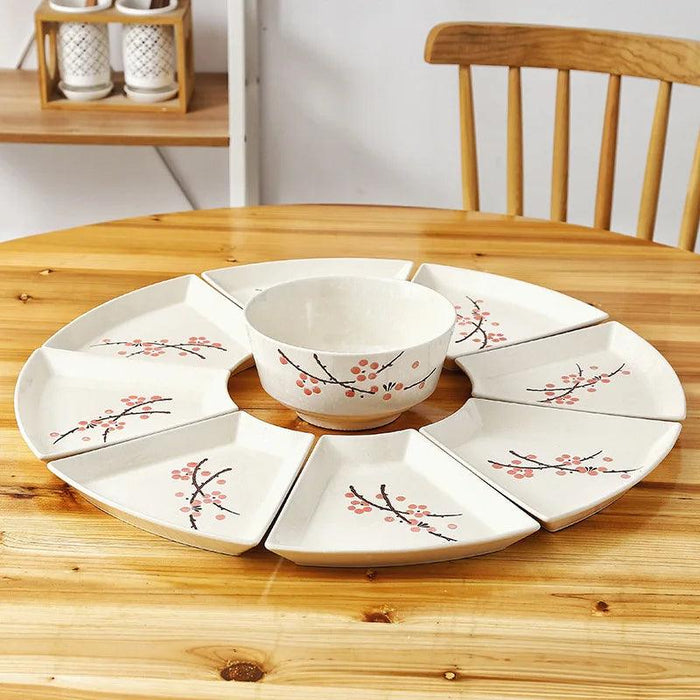 Japanese Artistry Ceramic Dining Set with Hand-Painted Platter and Bowl - Exquisite Elegance