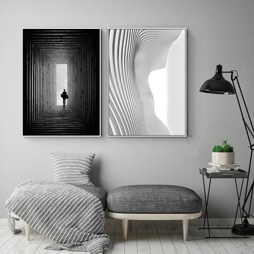 Nordic Monochrome Abstract Space Art Canvas - Premium Limited Edition Architectural Masterpiece