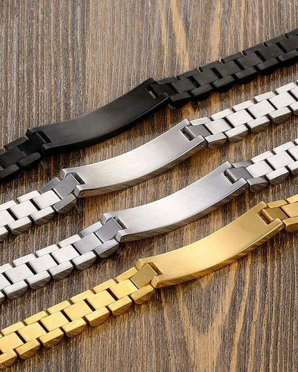 Customizable Gold Chain Nameplate Bracelets for Him and Her