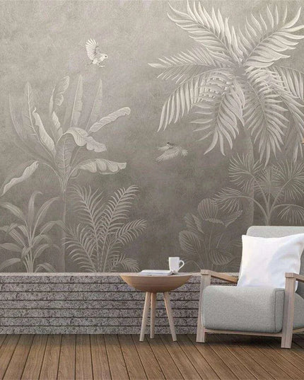 Elegant Monochrome 3D Banana Leaf Wallpaper for Stunning Home Interiors