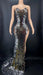 Elegant Silver Mirror Evening Dress with Sleeveless Design and Statement Train