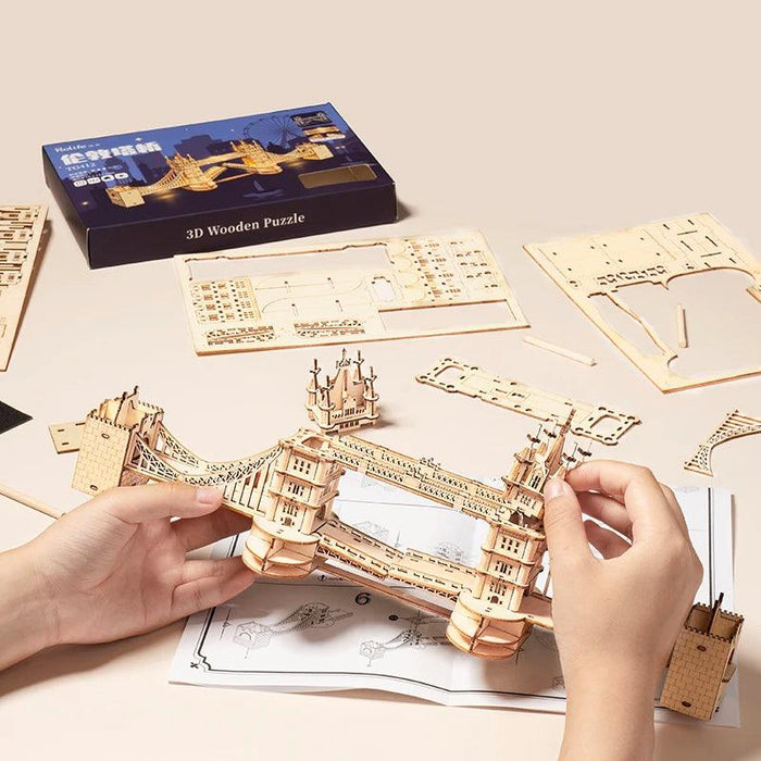3D Architectural Wooden Puzzle Set: Build Big Ben, Tower Bridge & Five-Storied Pagoda
