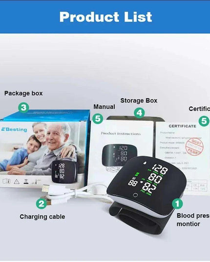 Smart Voice-Controlled Rechargeable Blood Pressure and Heart Rate Monitor with LCD Screen