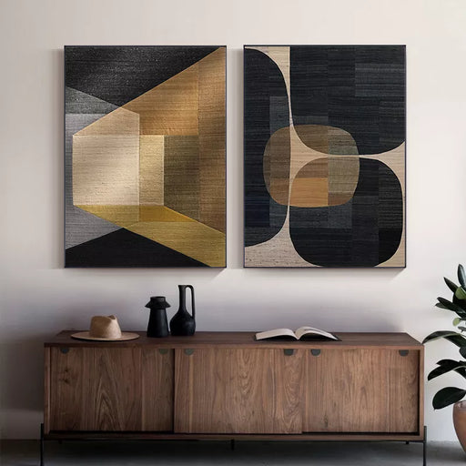 Geometric Brown Abstract Canvas Art for Office and Living Room Decor