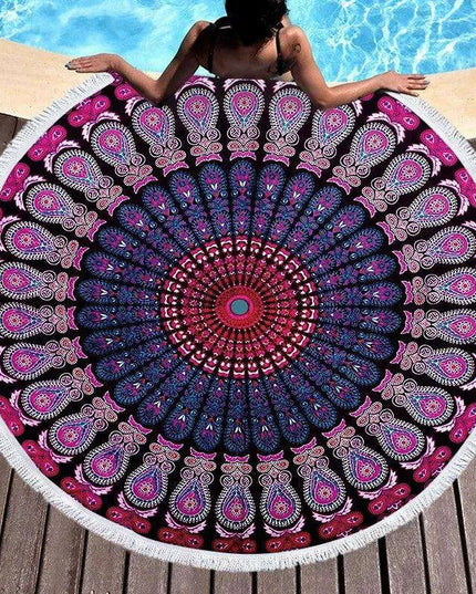 Bohemian Chic Round Microfiber Towel with Tassels - 150CM Luxe Beach Accessory