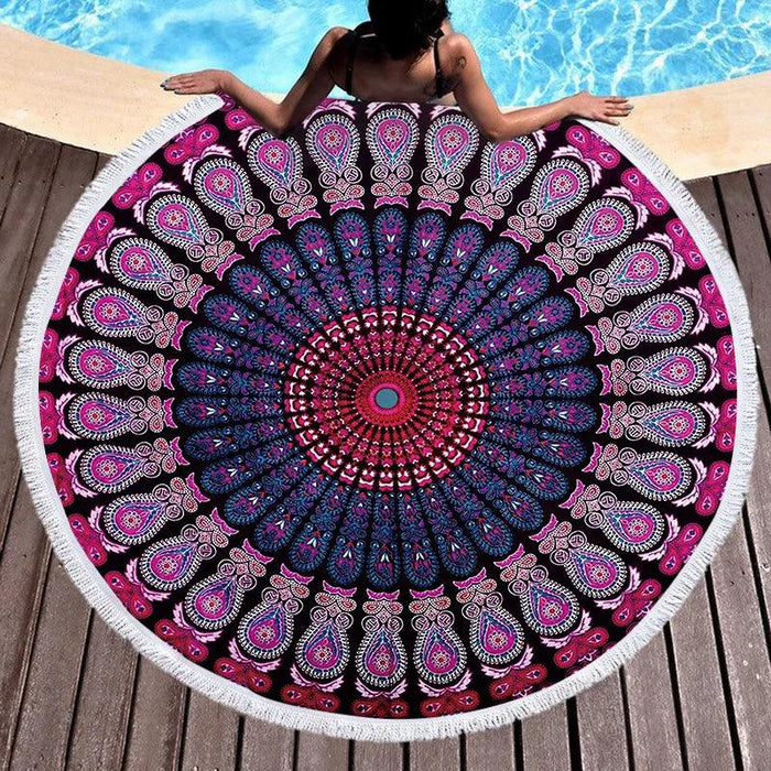 Bohemian Microfiber Beach Towel - 150CM Round Towel with Tassel