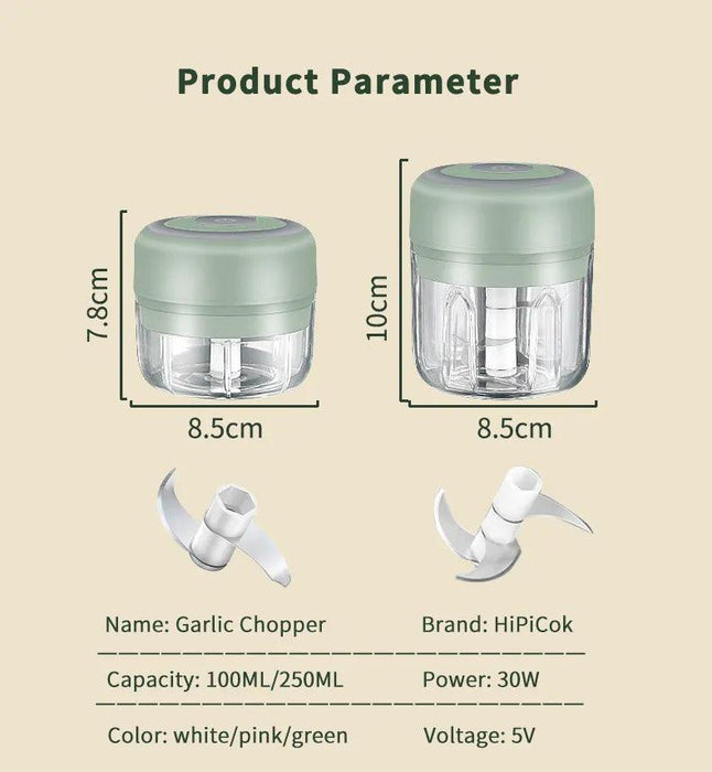 Compact Electric Garlic Chopper with Quick-Slice Technology and Adjustable Capacity
